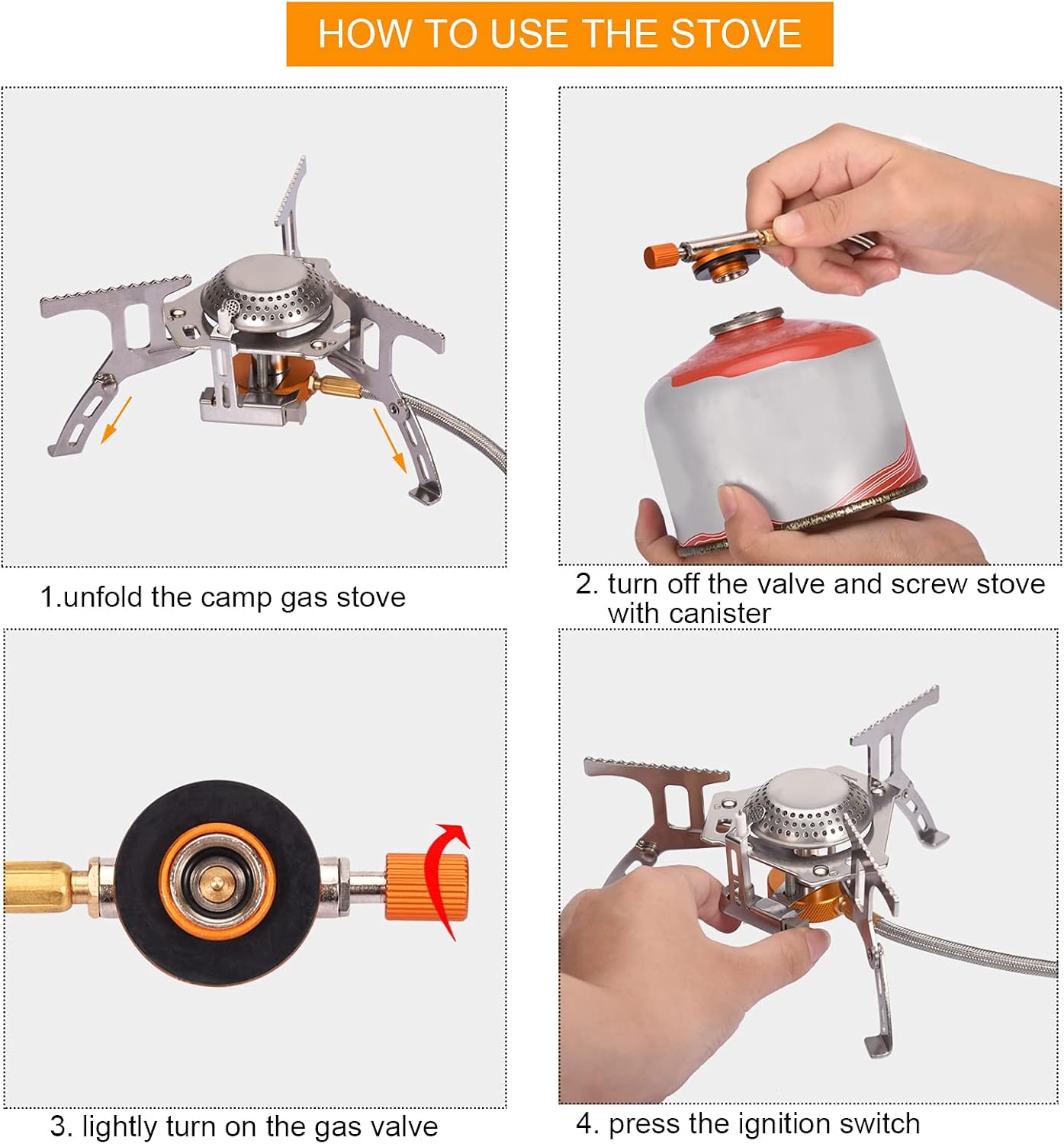 Portable Camping Gas Stove with 1LB Propane Tank Adapter | Foldable Camp Stove Backpacking Stove with Piezo Ignition