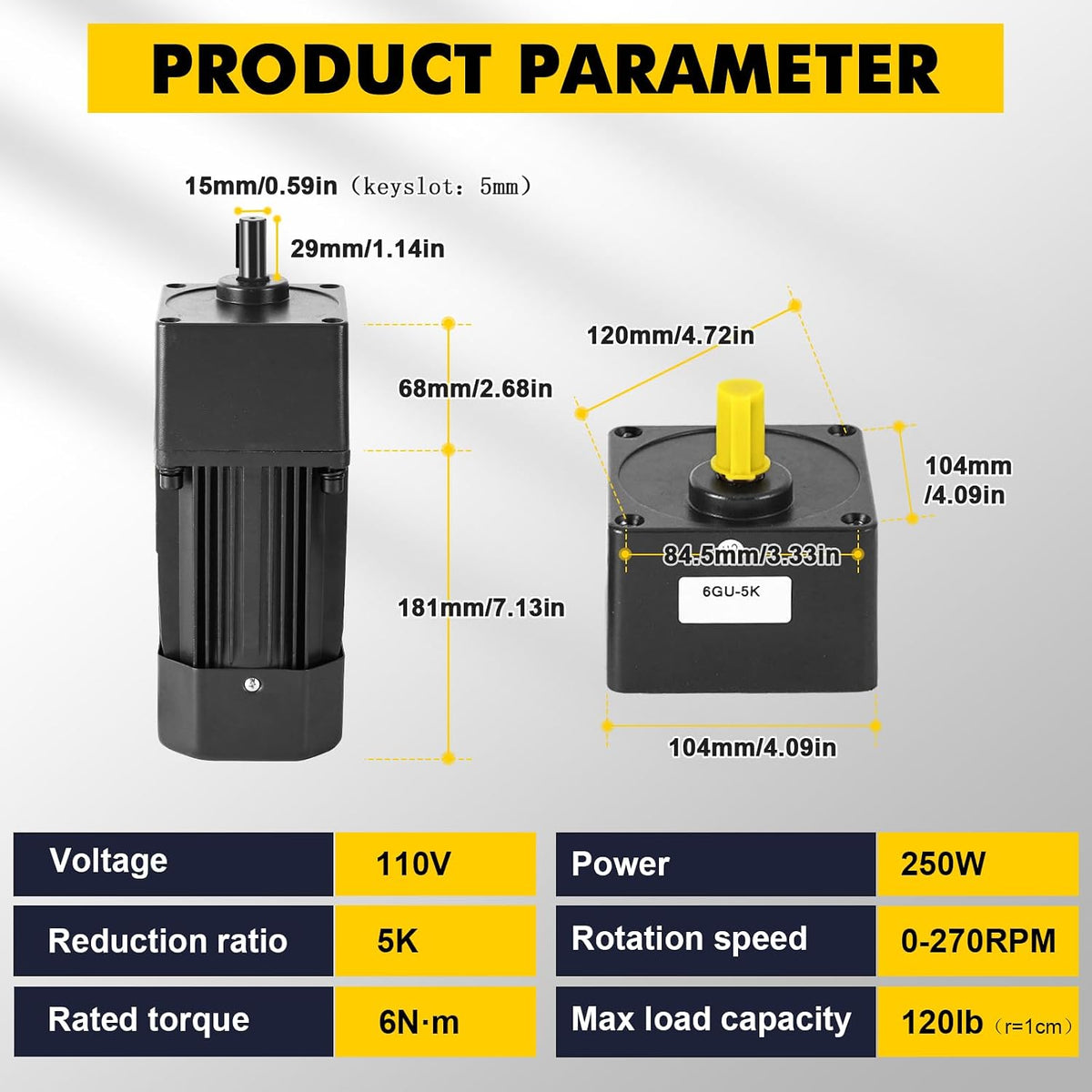 JIAWANSHUN 250W AC Gear Motor 0-270RPM Variable Speed with Bracket