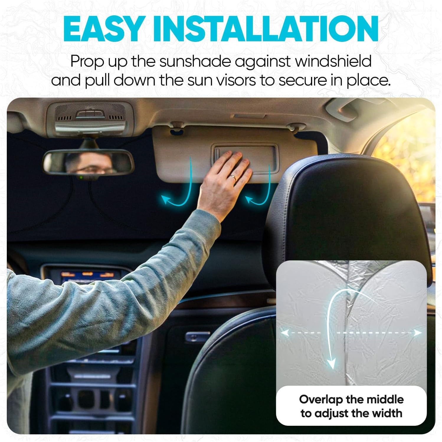Car Sun Shade for Windshield, Reflective Windshield Sunshade, 240T Polyester, Automotive Interior Sun Protection
