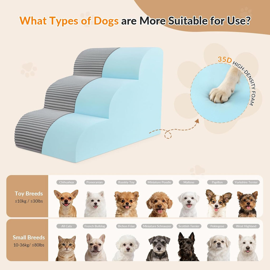 Dog Stairs for Couch and Chair,15.7" H 3-Step Pet Steps for Small Dogs and Cats, Non-Slip Sturdy Dog Ramp with