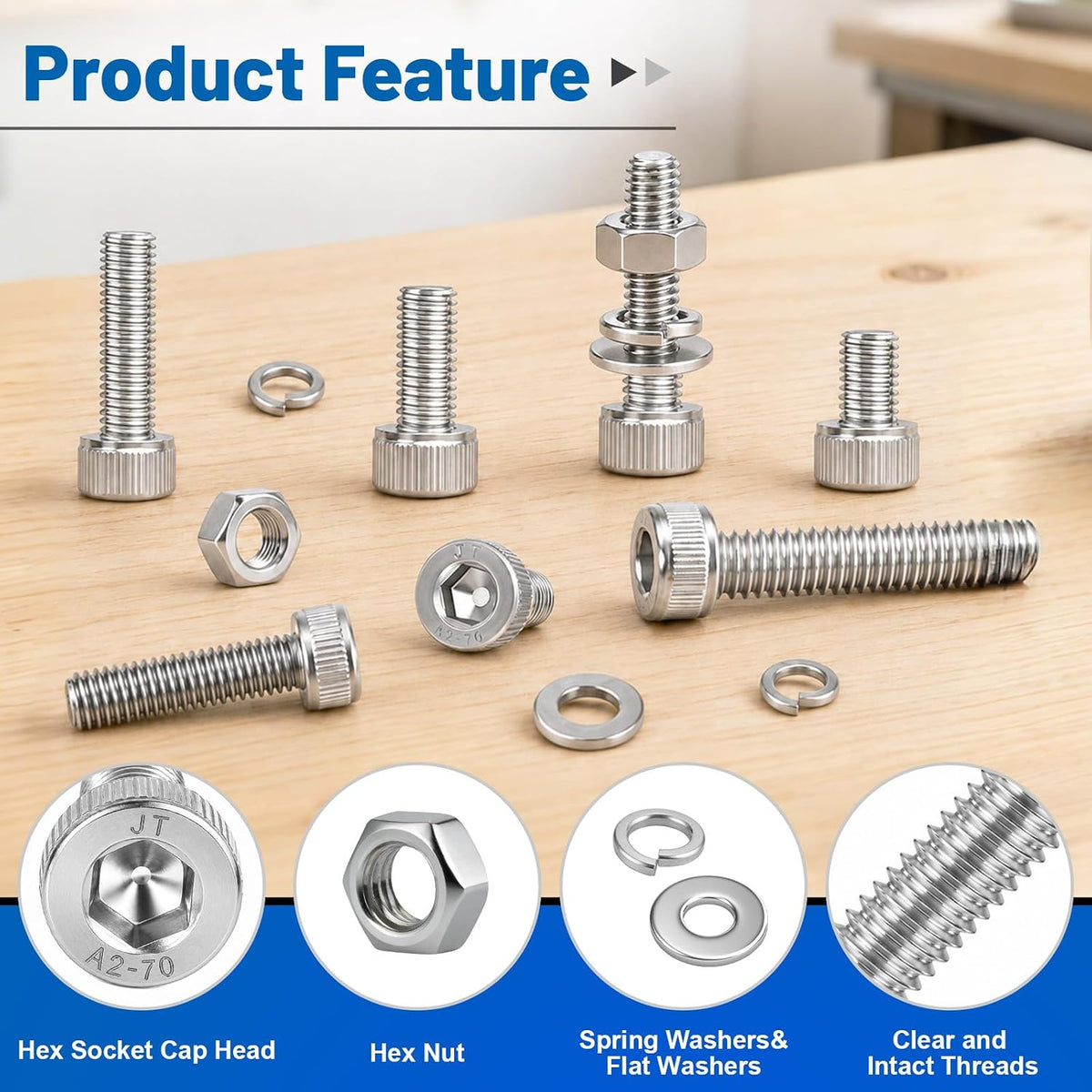 380PCS M5 Hex Socket Bolts Assortment Kit, M5x6/8/10/12/16/20/25/30 mm
