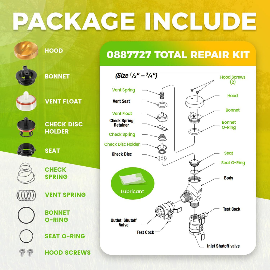 for Watts RK 800M4-T Total Repair Kit 0887727, fit for Watts 800M4 800M4QT LF800M4 LF800M4QT 1/2" - 3/4" Pressure Vacuum Breakers