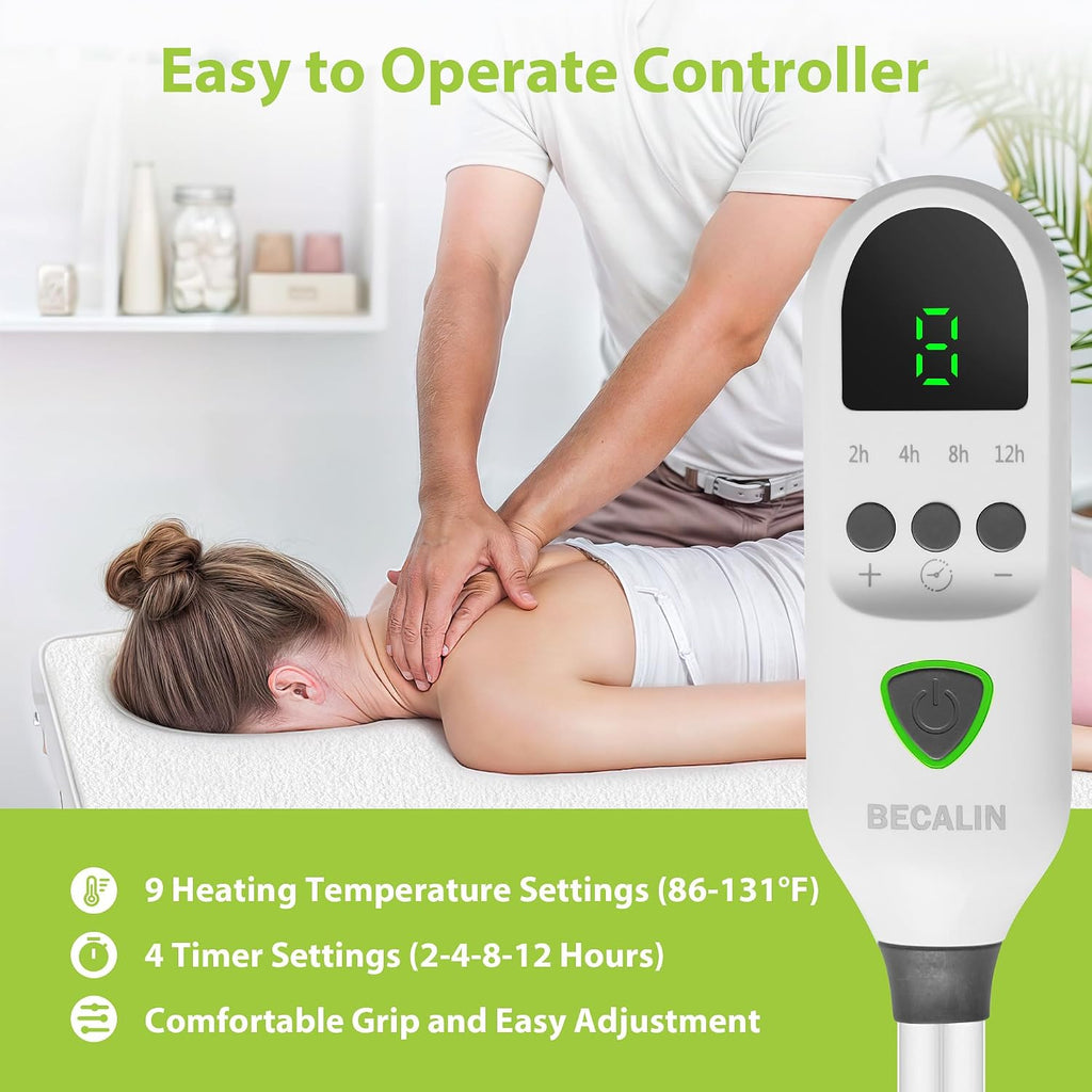 Massage Table Warmer Heating Pad Professional SPA Massage Bed Warmer Pads | 2-4-8-12H Timer, 9 Heat Setting, Overheat