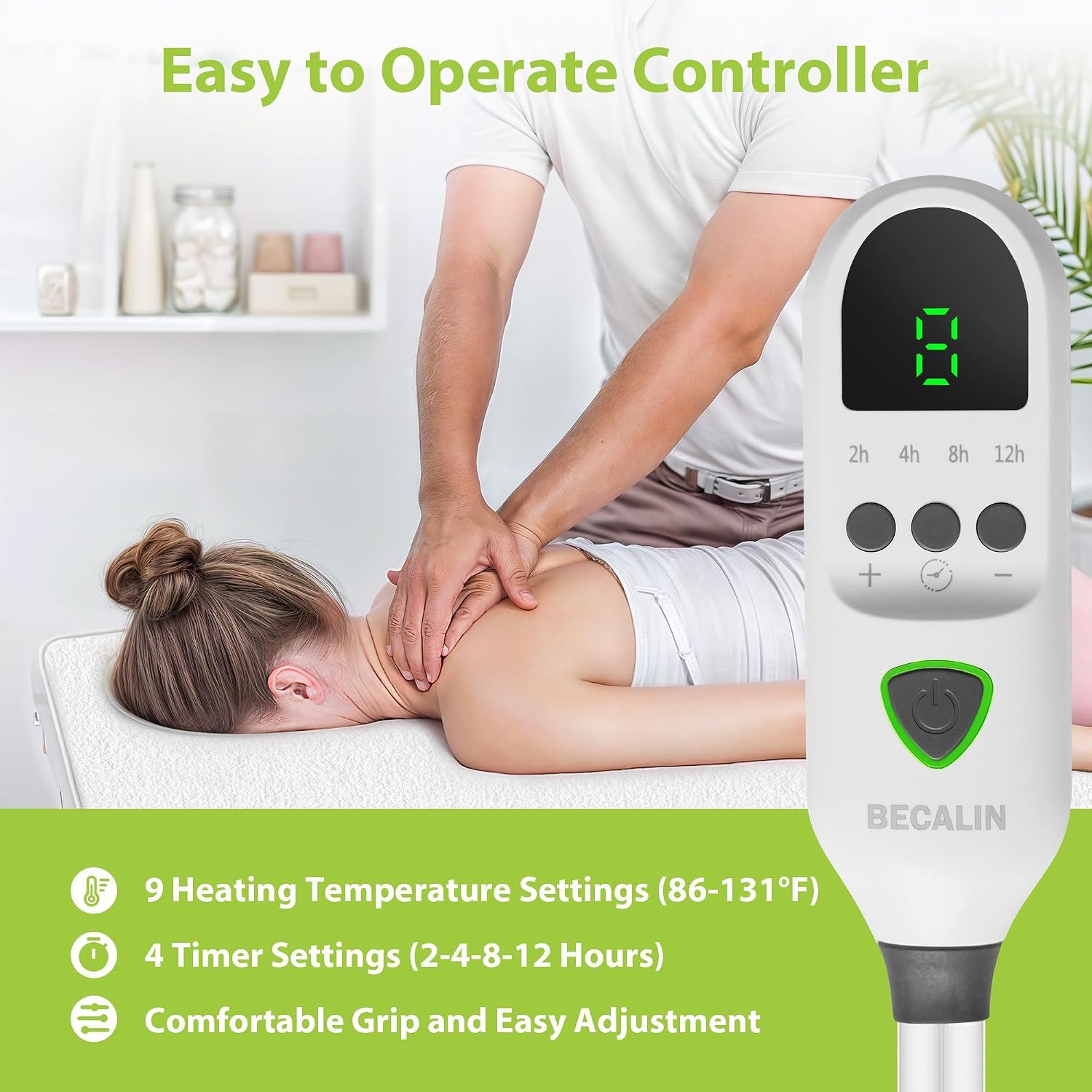 Massage Table Warmer Heating Pad Professional SPA Massage Bed Warmer Pads | 2-4-8-12H Timer, 9 Heat Setting, Overheat