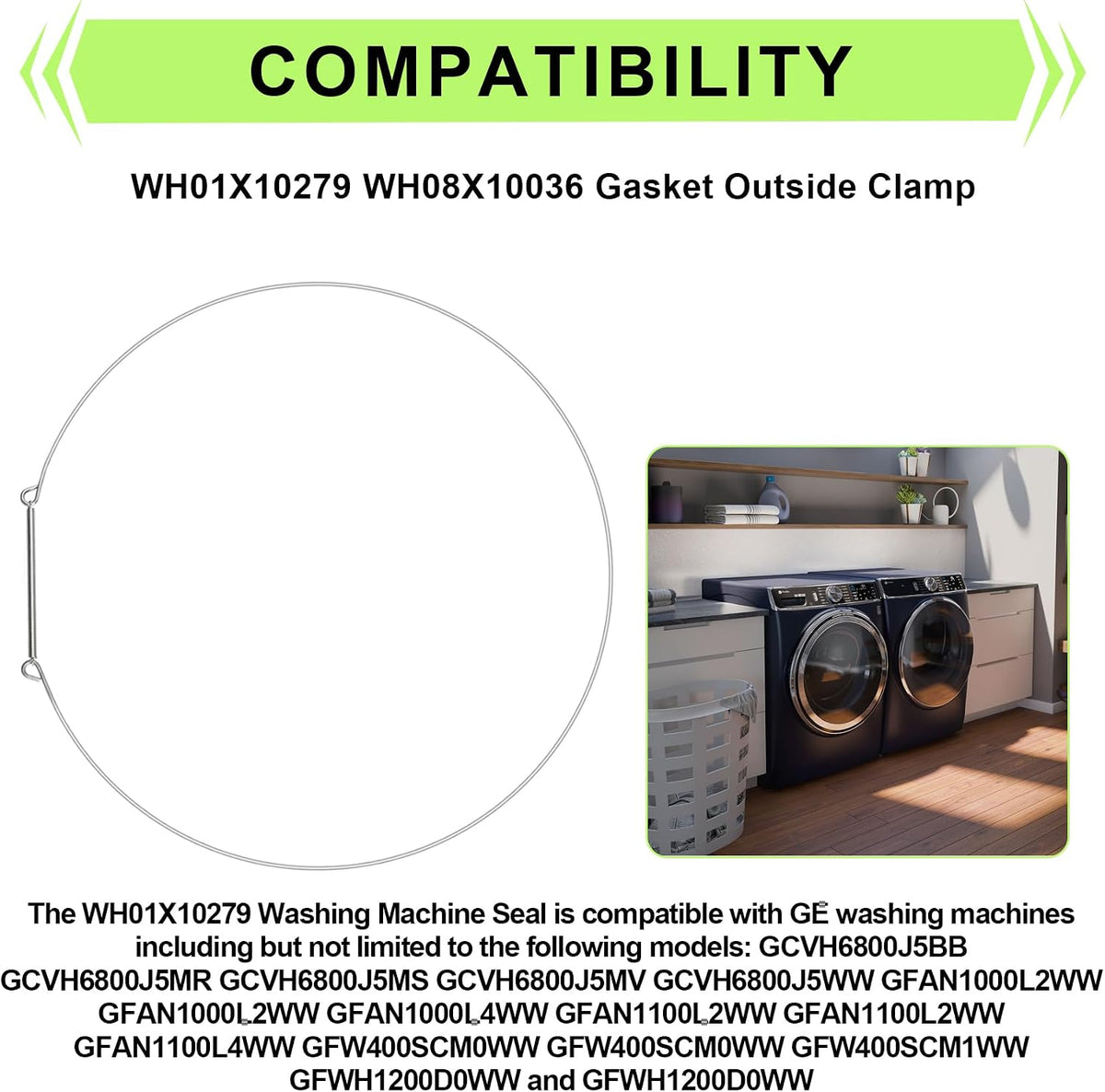 WH01X10279 Washer Door Gasket Retaining Ring Fits for GE Front Load Washer
