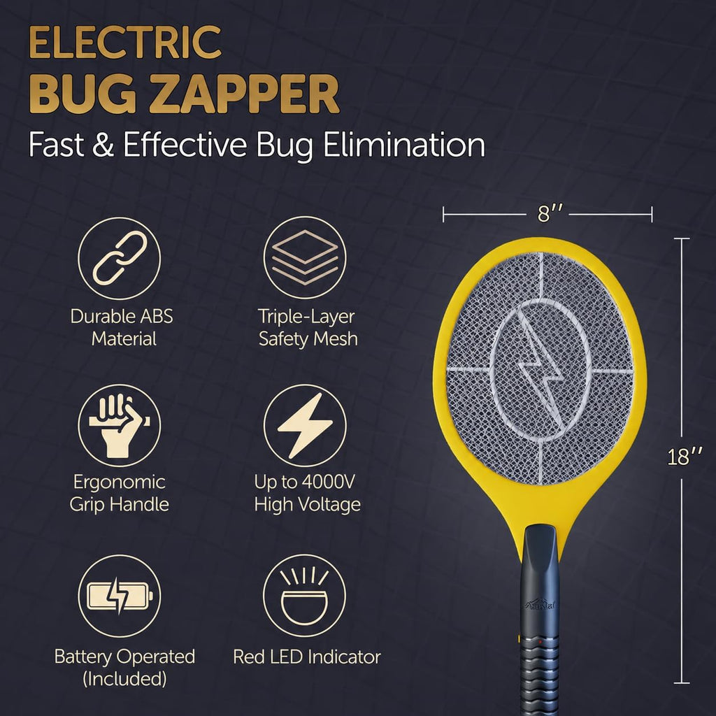 Bug Zapper Racket, Electric Fly Swatter for Mosquitoes, Flies, and Flying Insects, 18 Inch Handheld Battery Powered