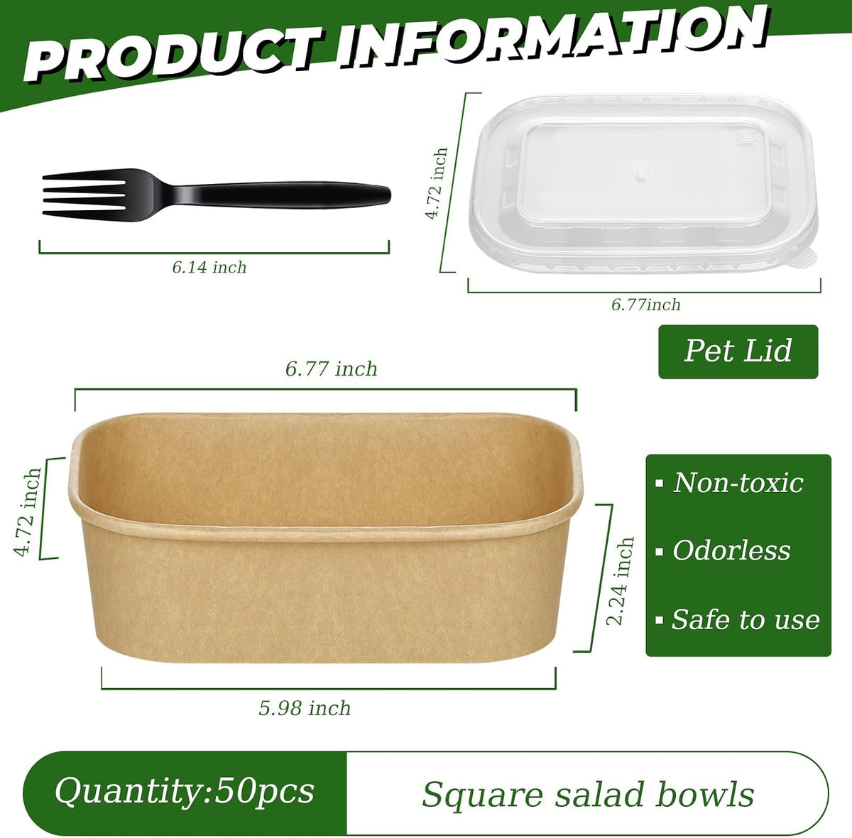 50 Kraft Paper Bowls,34oz Disposable Meal Prep Containers with Lids & Forks