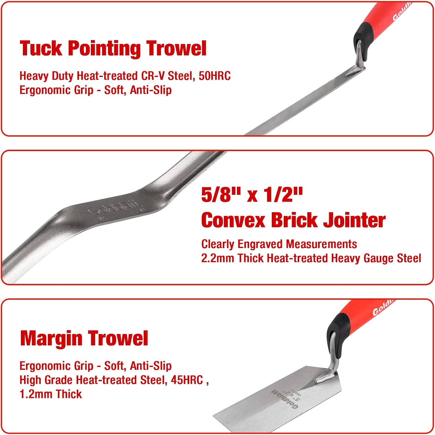 6PCS Masonry Tool Set with Brick Trowel & Tuck Pointing Tools | Hardened Steel, Cement & Mortar Trowel, Margin