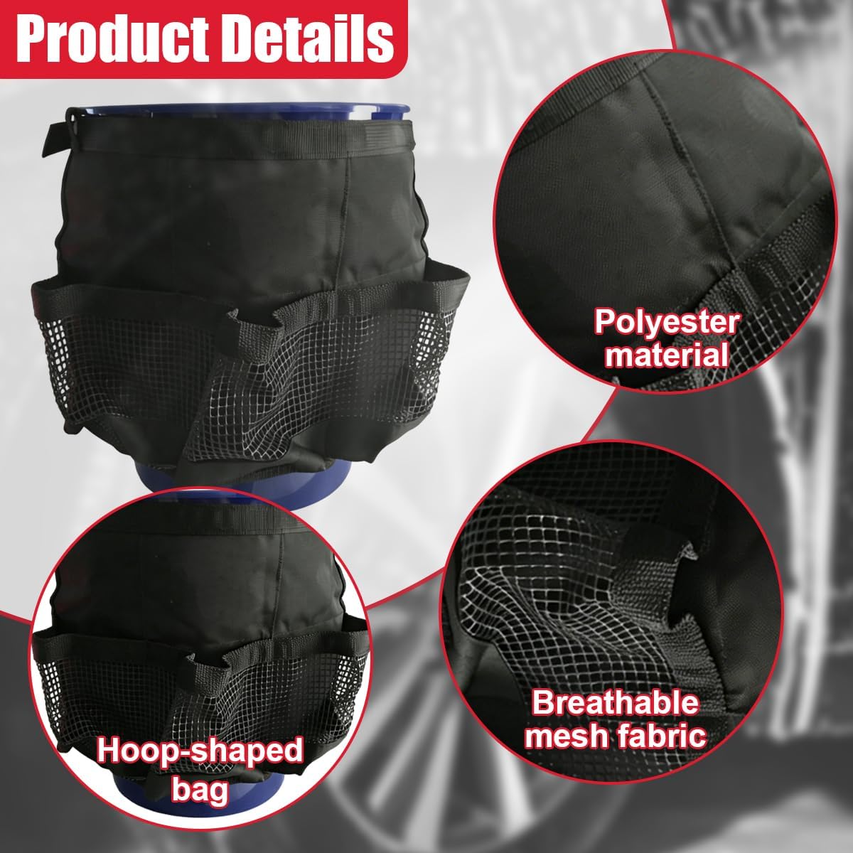 5 Gallon Bucket Tool Organizer Bag, Multi-Purpose Car Wash Caddy Bucket Tool Bag with Mesh Pockets, Universal Car