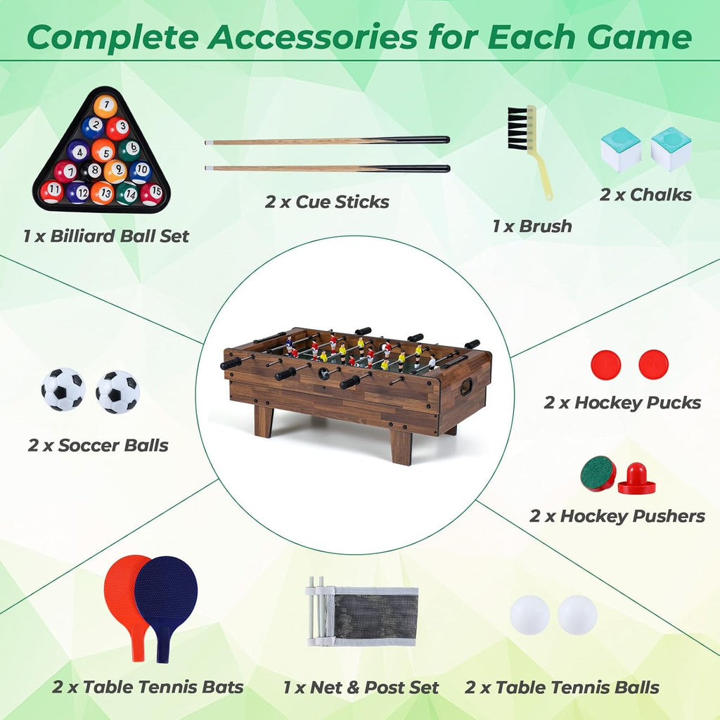 4 in 1 Multi Game Table, 32" Combo Game Table Set Includes Foosball, Pool Table, Hockey, Ping Pong Tabletops