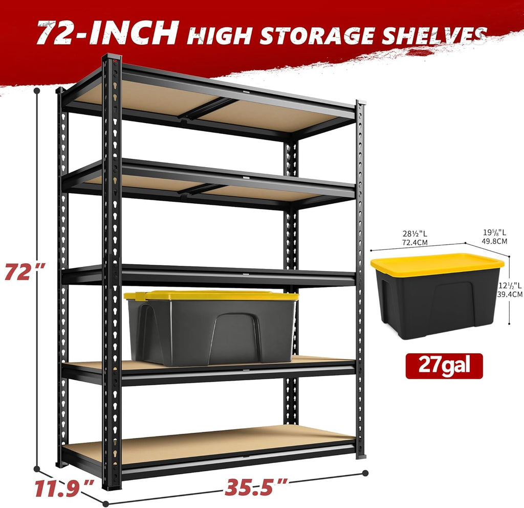 2400LBS Storage Shelves 5 Tier Garage Shelving Heavy Duty Adjustable Garage Shelves, Utility Rack Shelf, Shelving