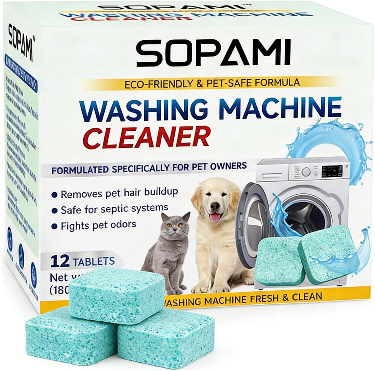 Washer Cleaner Tablets 12-Pack deep clean Pet Hair & Odor Remover