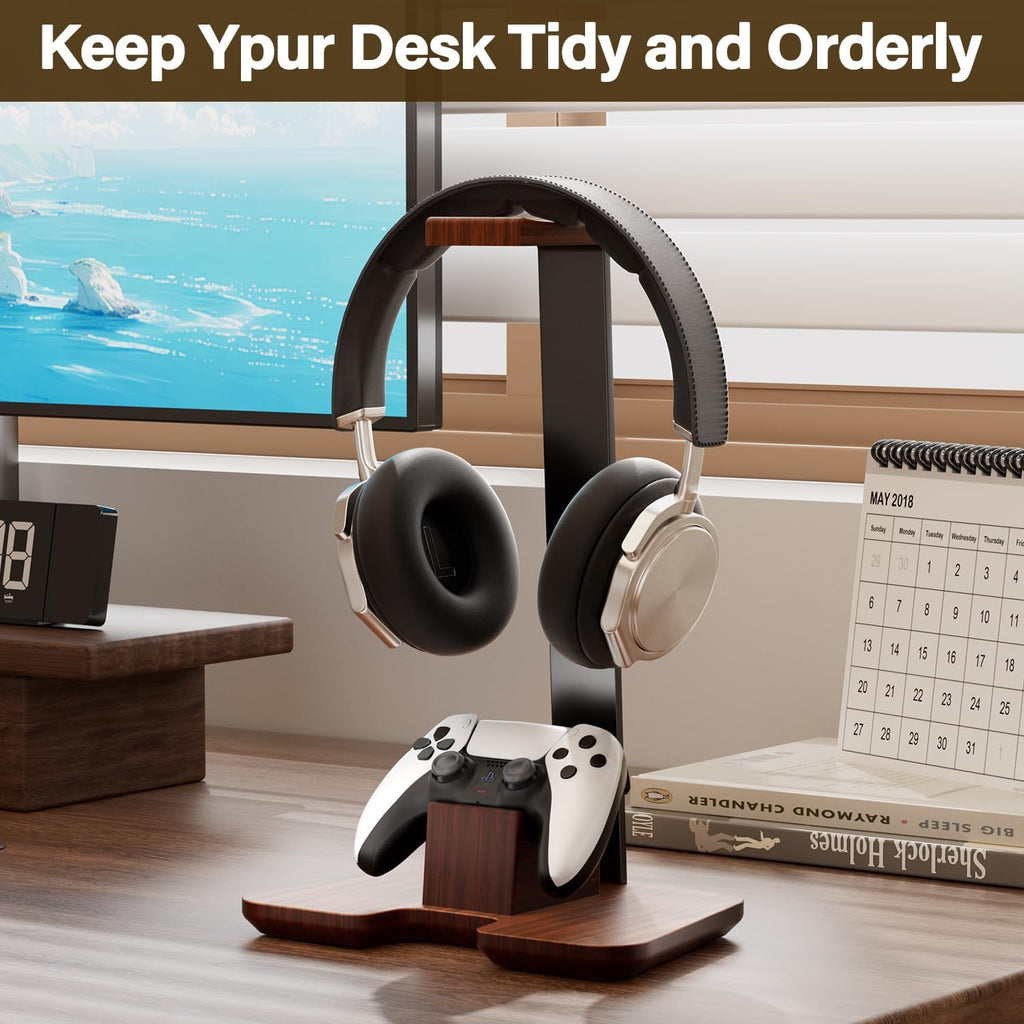 Controller Stand Wood Headphone Stand for Desk Gaming Desk Accessories Controller Holder for Gaming Equipment Headset