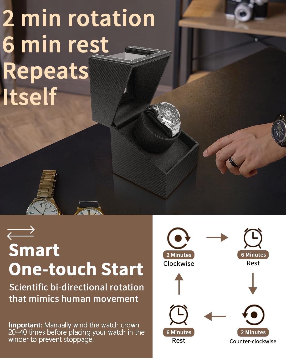 Watch Winder for Automatic Watches: Automatic Single Watch Winder Box | Japanese Quiet Motor, Anti-Magnetic Design