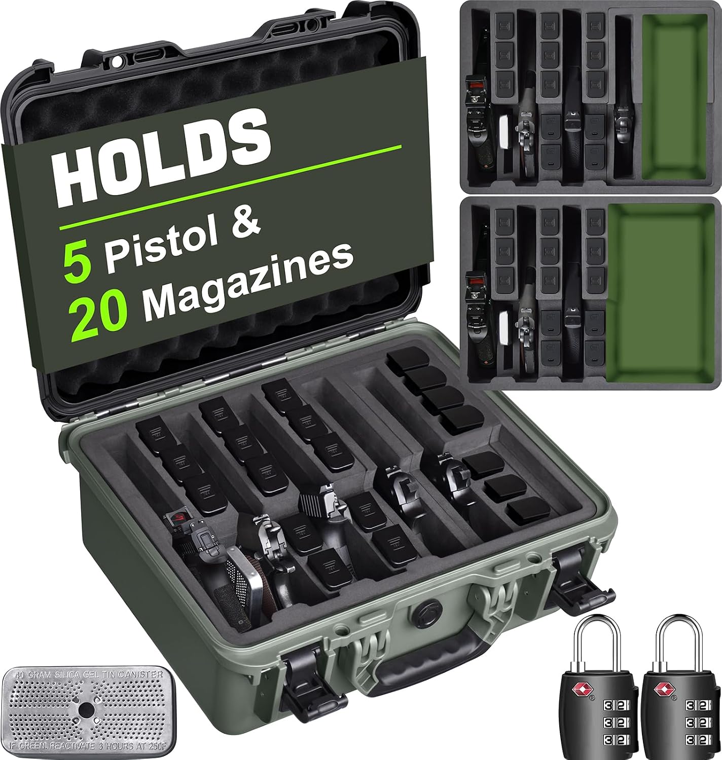 Pistol Gun Case for Multiple Handguns – TSA Approved Travel Pistol Case with 2 TSA Locks, Pre-cut Heavy Duty