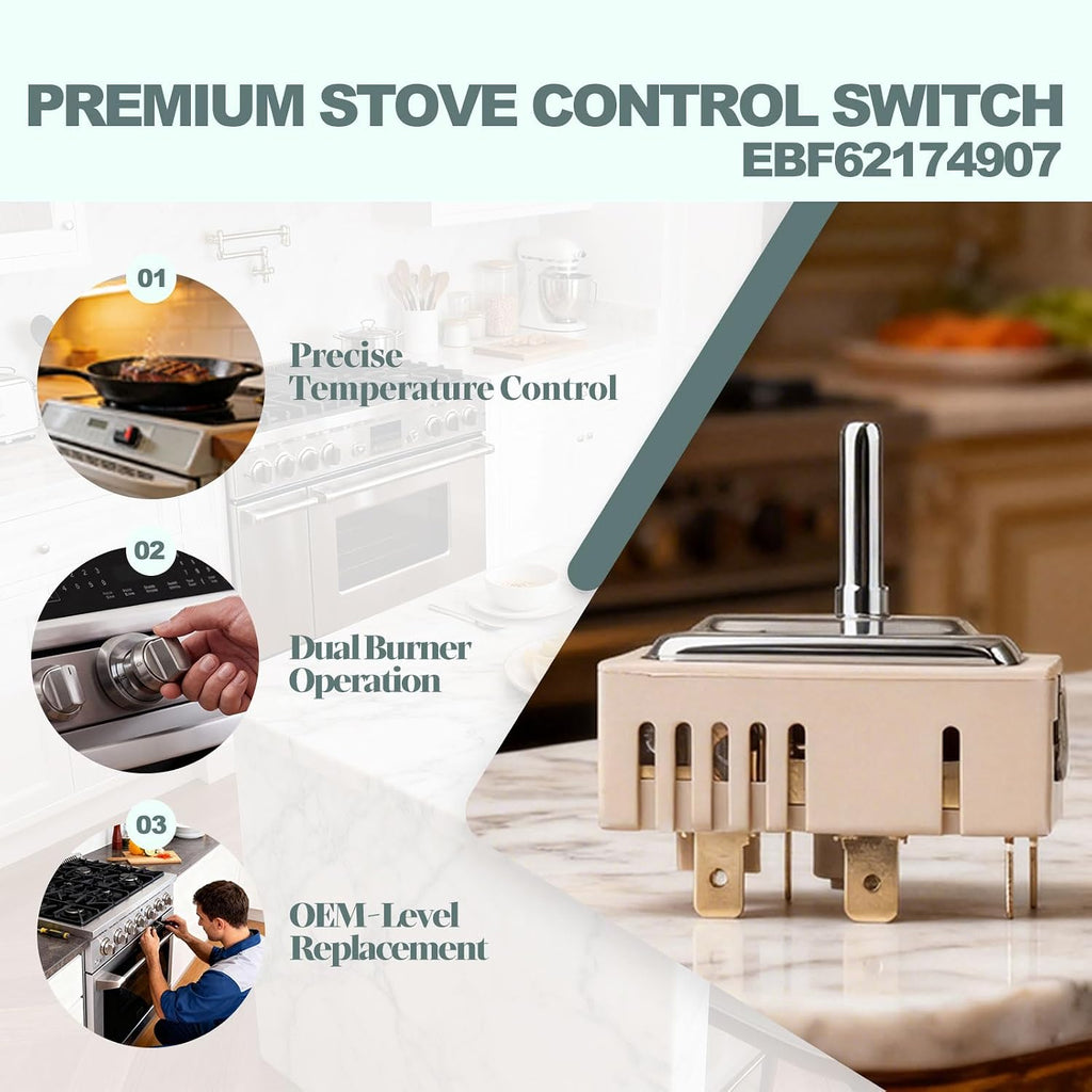 EBF62174907 PER001-12LG D Surface Element Infinite Switch for LG Electric Range Stove Cooktop, Replaces EBF62174902 EBF62174904 AP7225541 Burner Control Rotary Switch