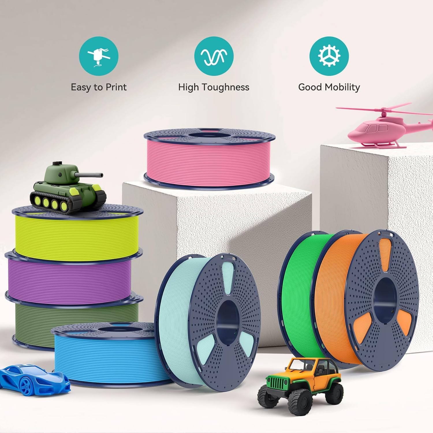 1KG PLA Matte 3D Printer Filament 1.75mm, Matte White | Frosted Matte Finish Hides Layer Lines, Low Warp & Smooth