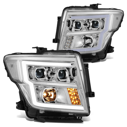 Pair of LED DRL Projector Headlights Compatible with 2016-2022 Nissan Titan/Titan XD, Chrome Housing/Clear Lens/Clear