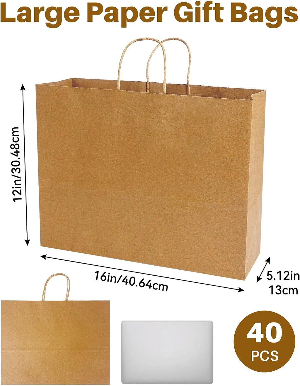 40 Pack Large Brown Paper Bags with Handles, Kraft Gift Bags