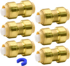 6 Pack Push-to-Connect Plumbing Fittings, 1/2" Pushfit Straight Fittings with Disconnect Clip for Copper, PEX, CPVC Pipe