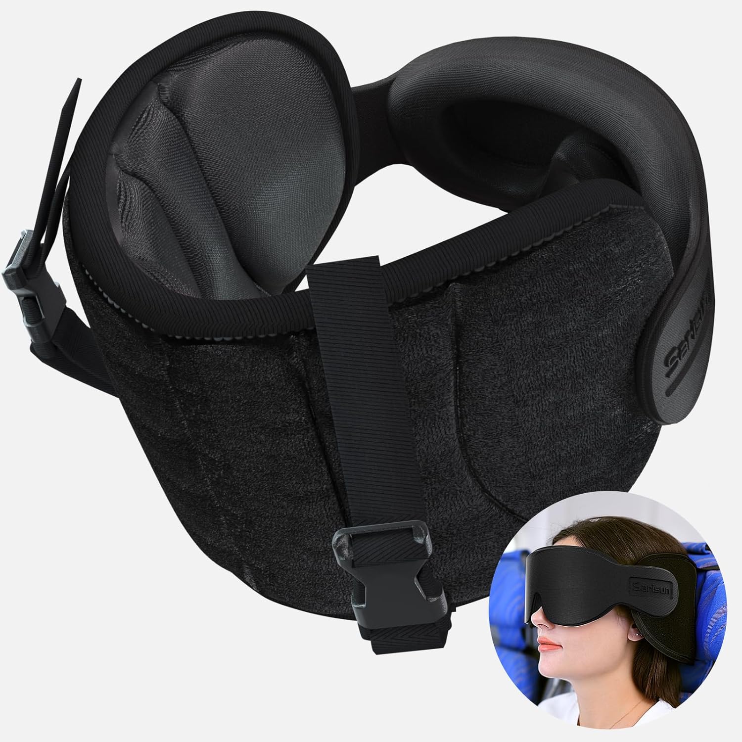 Travel Pillows for Airplanes, 360° Stable Support Airplane Pillow with 3D Eye Mask, Headrest Pillow for Long Flight