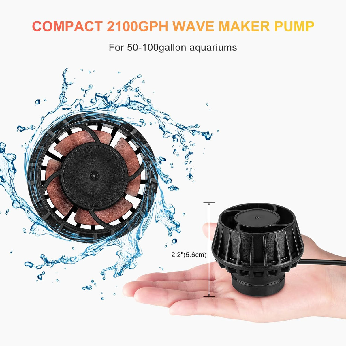 2100GPH Aquarium Wave Maker with Controller Mini DC 24V 12W Powerhead with Magnetic Mounting, Wavemaker with LED