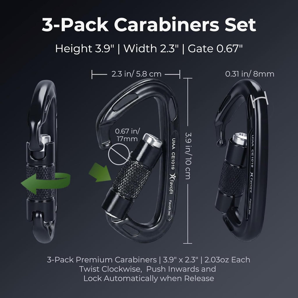 25kN Heavy Duty Climbing Carabiner - UIAA Certified Large Auto Locking Clip | Ultra Lightweight 7075 Aluminum Gear