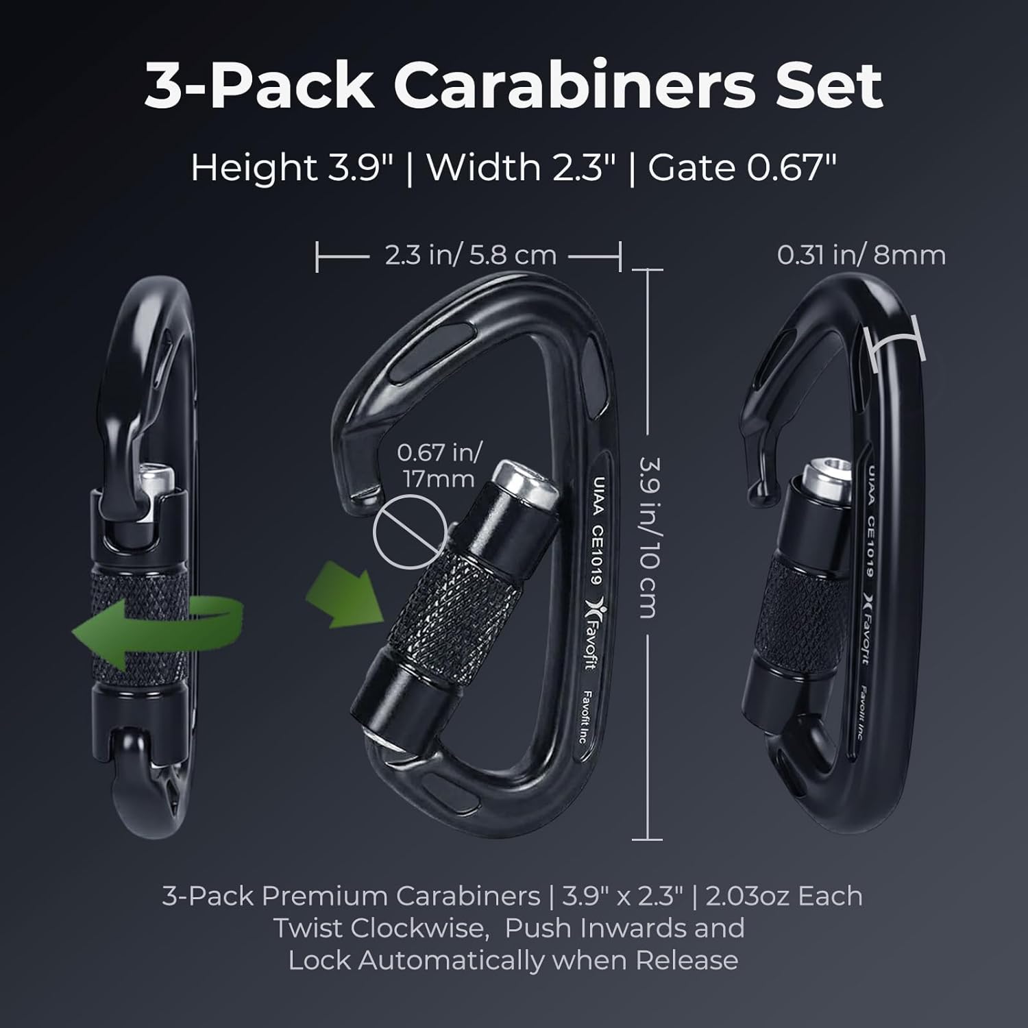25kN Heavy Duty Climbing Carabiner - UIAA Certified Large Auto Locking Clip | Ultra Lightweight 7075 Aluminum Gear