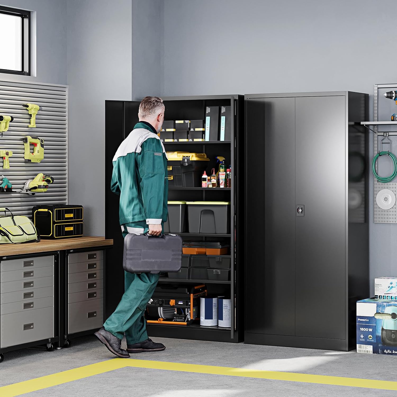 Metal Garage Storage Cabinets with Lock Door and Adjustable Shelves, Steel Tool Cabinets for Home,Office,Warehouse