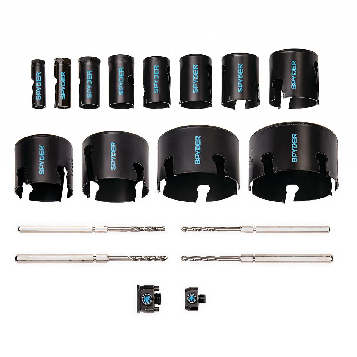 Spyder 18-Piece Tungsten Carbide Tipped Hole Saw Kit, 12 Hole Saws, 2 Arbors, 4 Pilot Bits, Rapid Core Eject