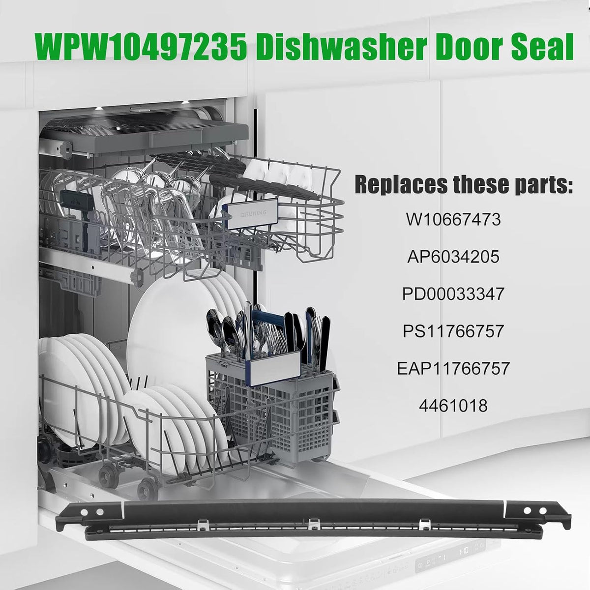 W10909089 AP6034205 Dishwasher Lower Door Seal - Compatible with Whirlpool, Admiral, Amana, Crosley, Estate, Jenn-Air, Kenmore, Sears, Kirkland, Kitchen Aid, Magic Chef, Maytag, Roper