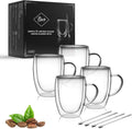 4 Pack Double Walled Coffee Cups Glasses Mug 12oz Borosilicate Glass