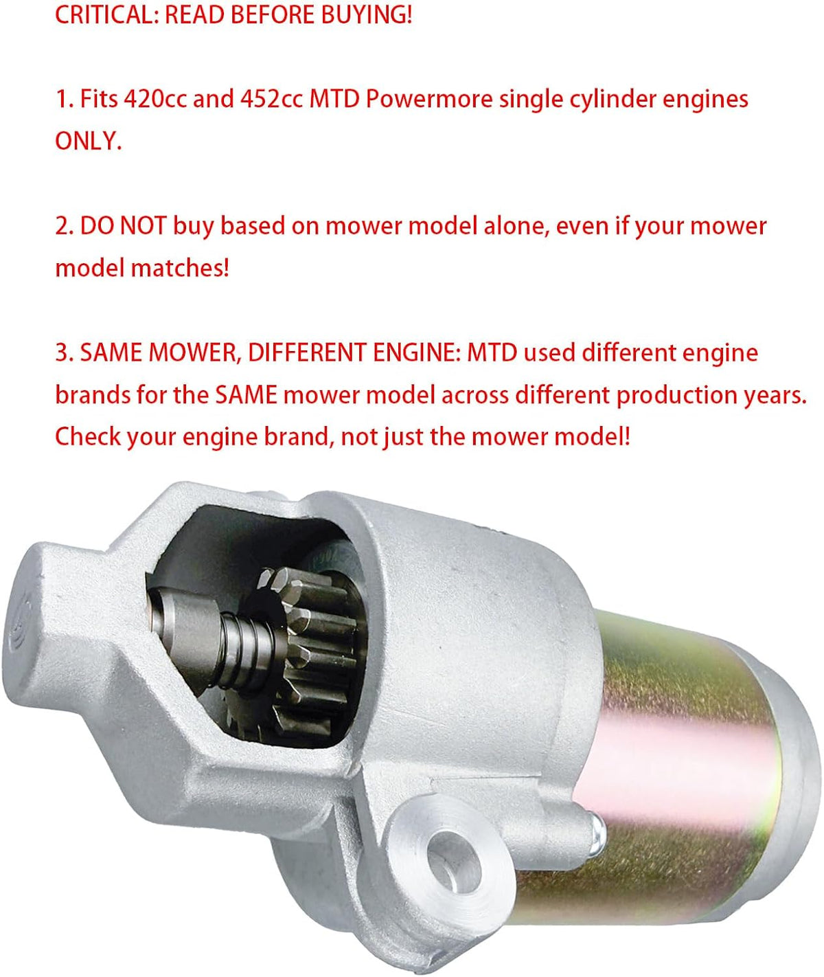 Tapa Starter Motor 951-12207 751-12207 for MTD Craftsman 420cc 452cc Mower