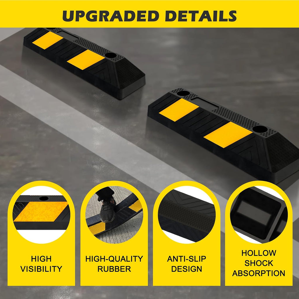20" Rubber Parking Curb Stop, Car Stopper for Garage Parking, Heavy Duty Parking Wheel Stops for Car, Garage Bumpers