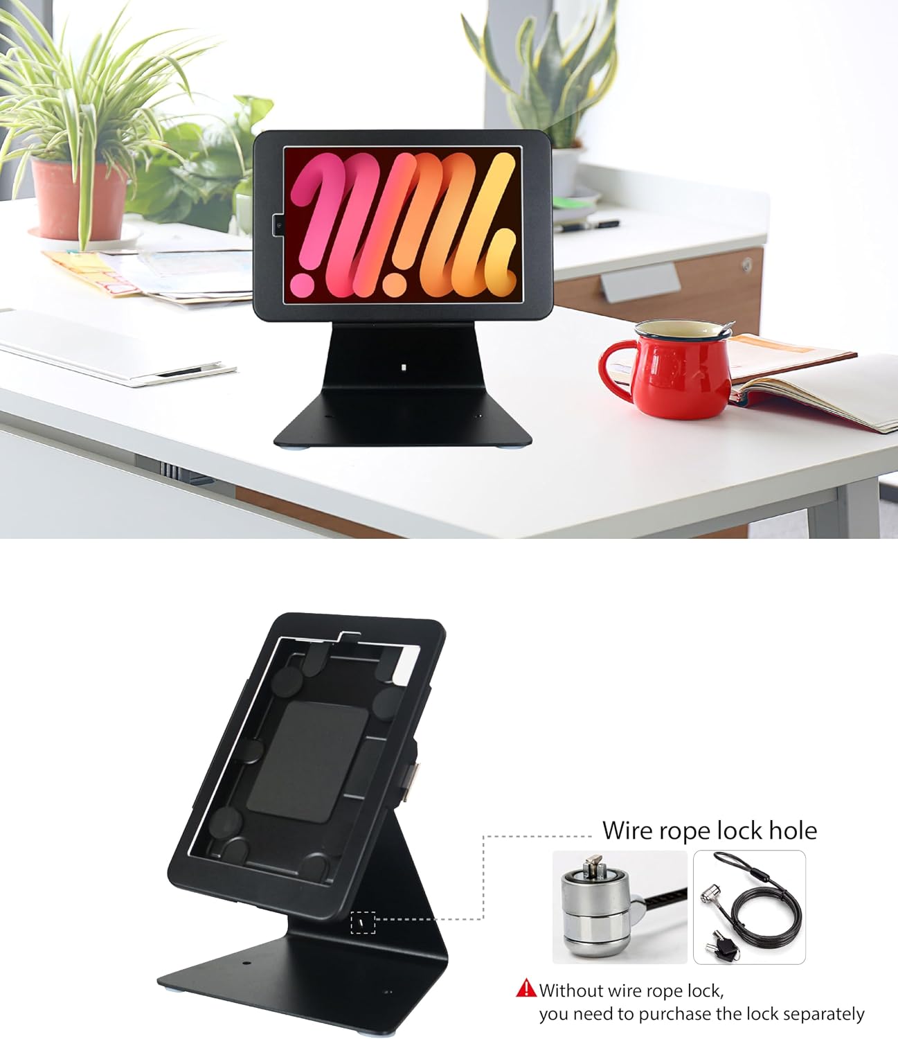 Desktop Anti-Theft Security Kiosk Stand Holder for iPad mini 7 A17 Pro 2024 8.3"/ iPad mini 6 2021 8.3",with Lock &