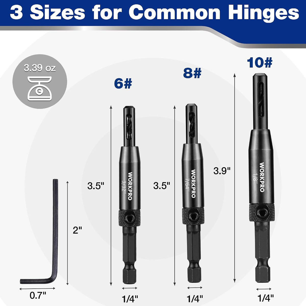 WORKPRO Self Centering Drill Bit Set, 3-Piece VIX Bit with Hex Key