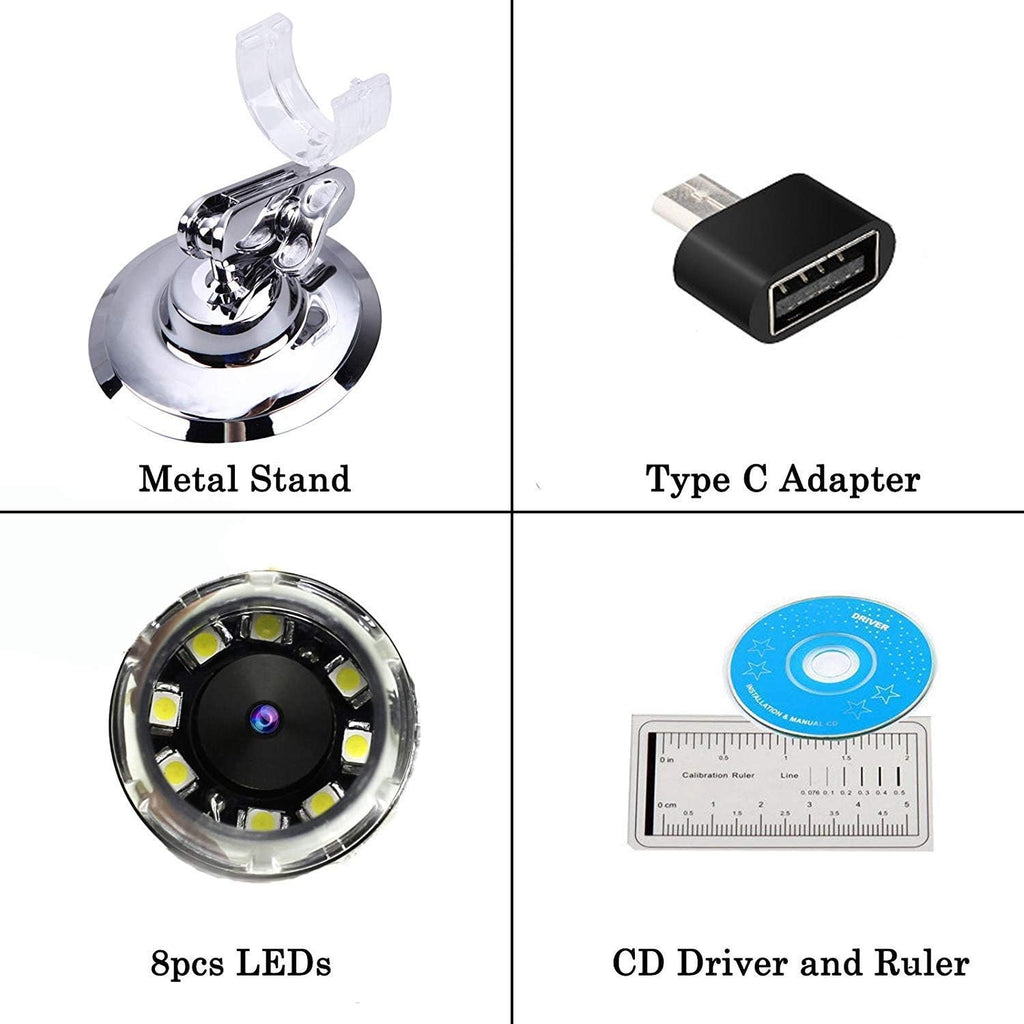 40 to 1000x Magnification Endoscope, 8 LED USB 2.0 Digital Microscope, Mini Camera with OTG Adapter Metal Stand