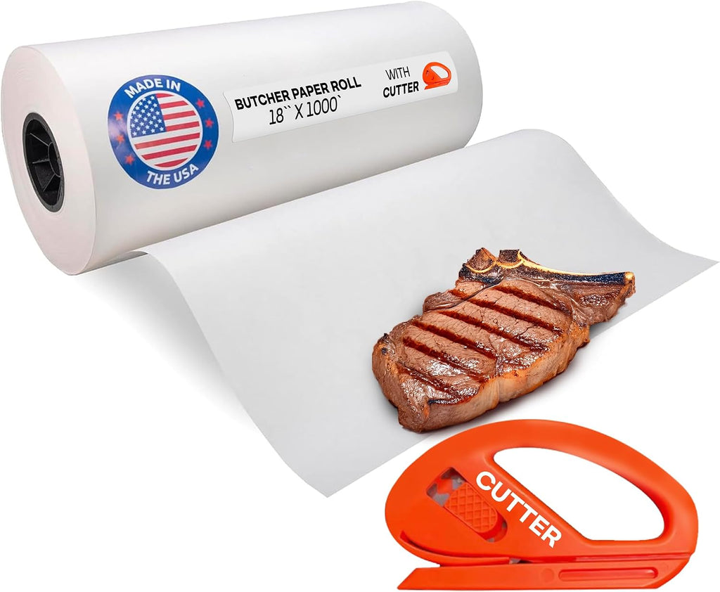 White Butcher Paper 18" x 12000" (1000 feet) with Cutter - USA-Made
