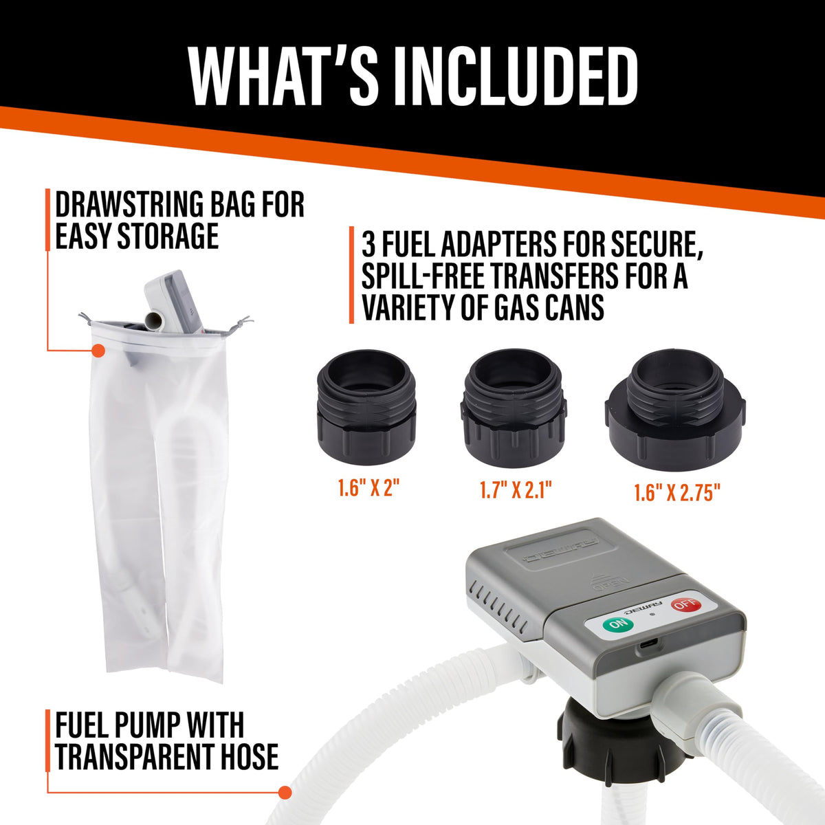 Deway Fuel Transfer Pump, Basic Clip-On Nozzle, 2.4 GPM Flow, 51 In Hose
