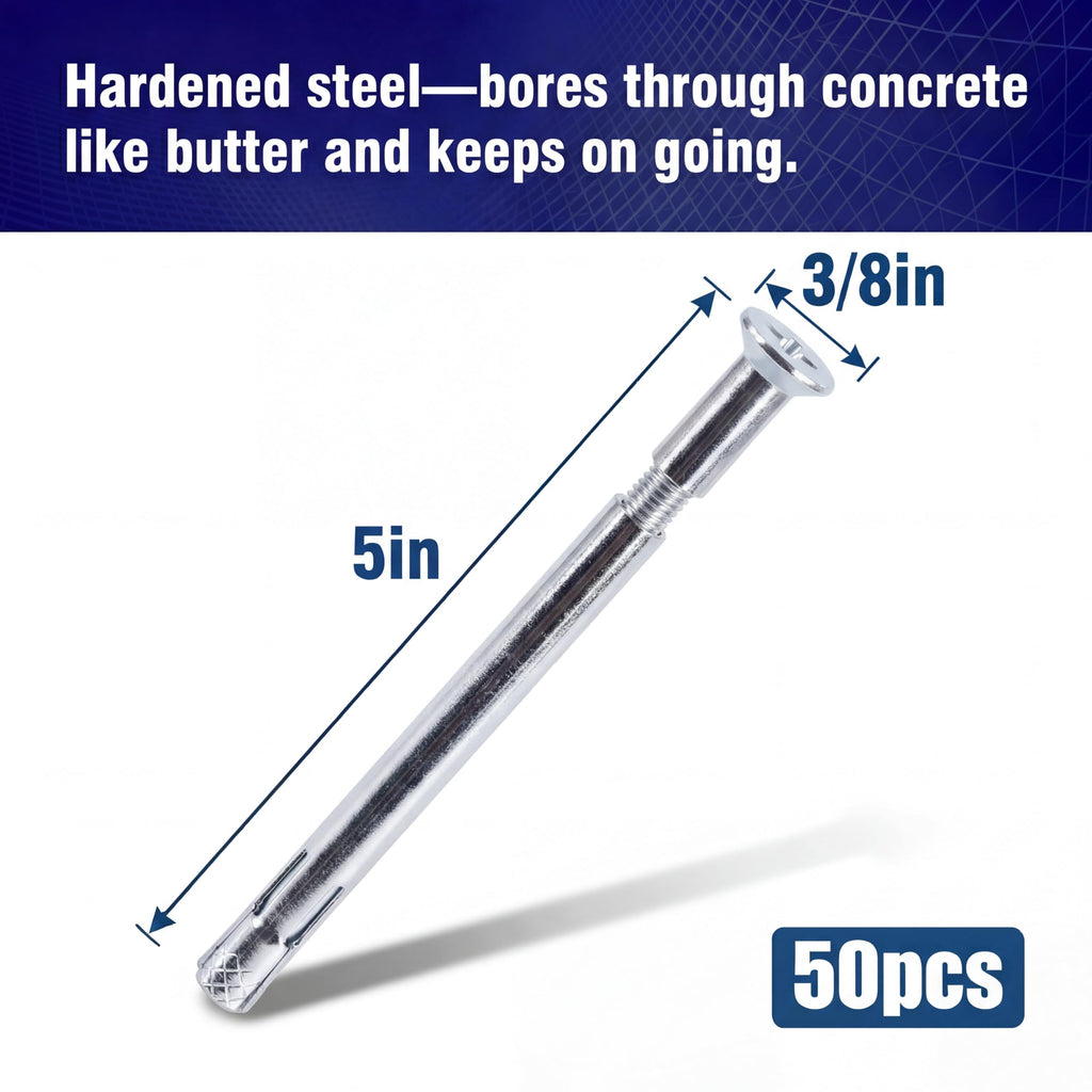50 Pack 3/8" x 5" Flat Head Sleeve Anchors