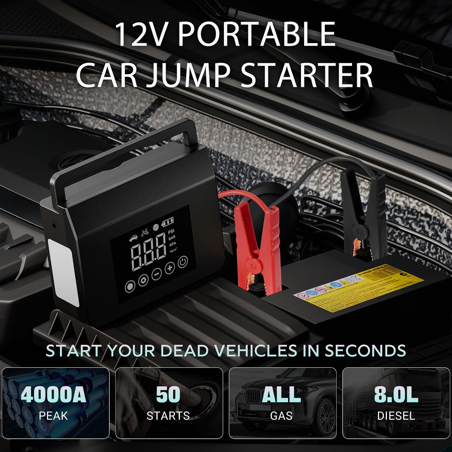 4000A Portable Car Battery Jump Starter