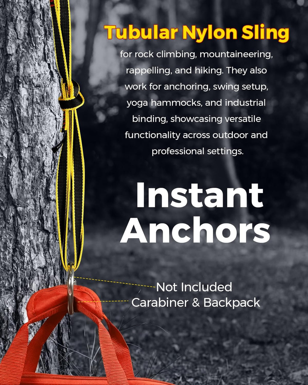 20mm Nylon Climbing Sling Runner 22kN / 4950lbf CE UIAA Certified | Rock Climbing Webbing Straps for Outdoor