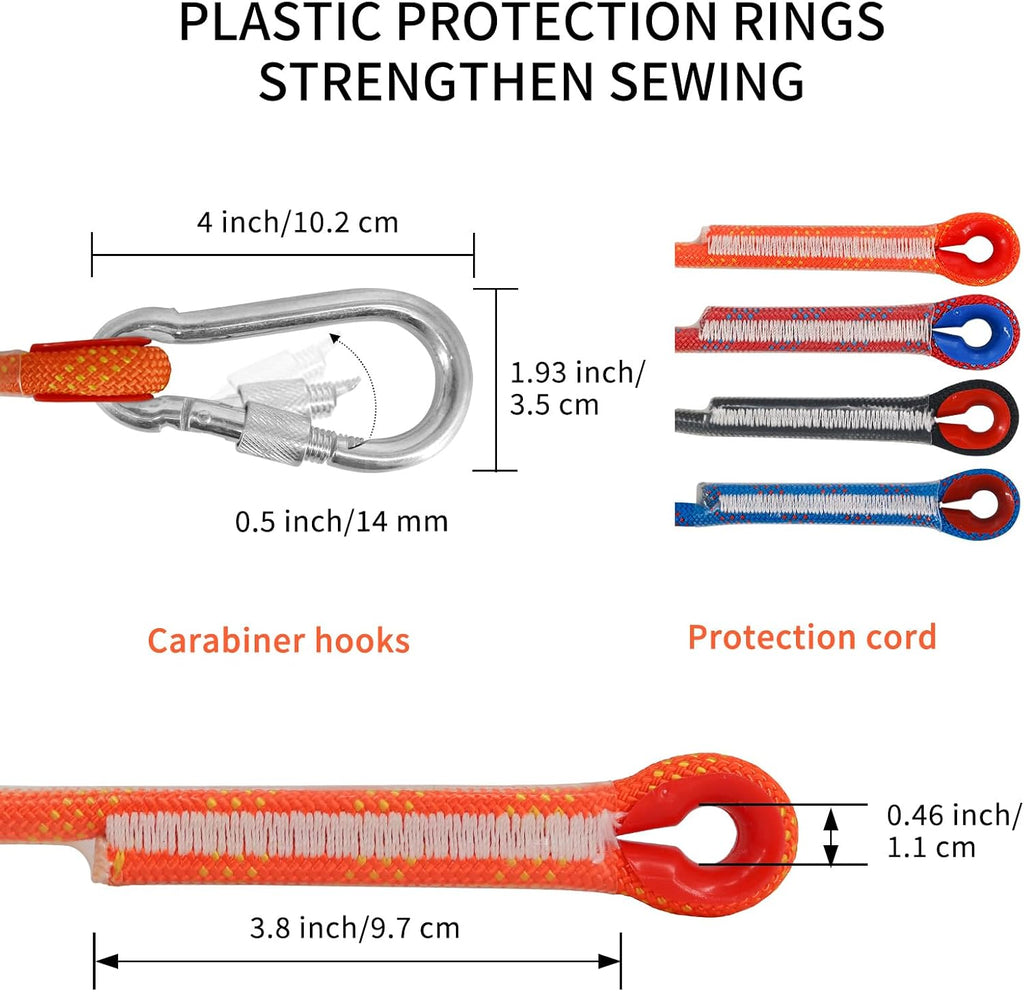 Climbing Rope 8(5/16in),10mm (3/8in), High Strength Accessory Cord Rope with 2 Steel Hooks, for Outdoor Rescue