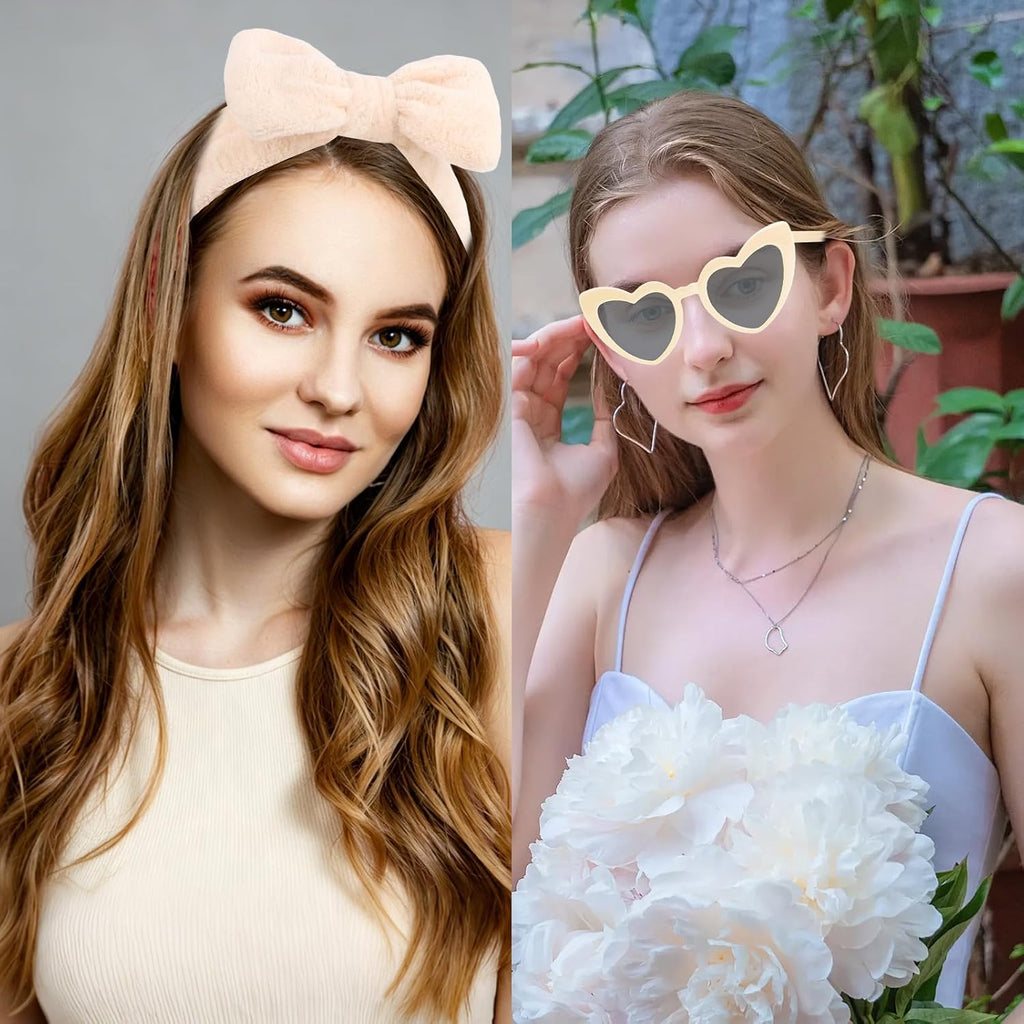4PCS Bridesmaid Proposal Gift Set Heart Sunglasses Pearl Hair Claw Clip Satin Hair Scrunchies Bridesmaid Spa Headband