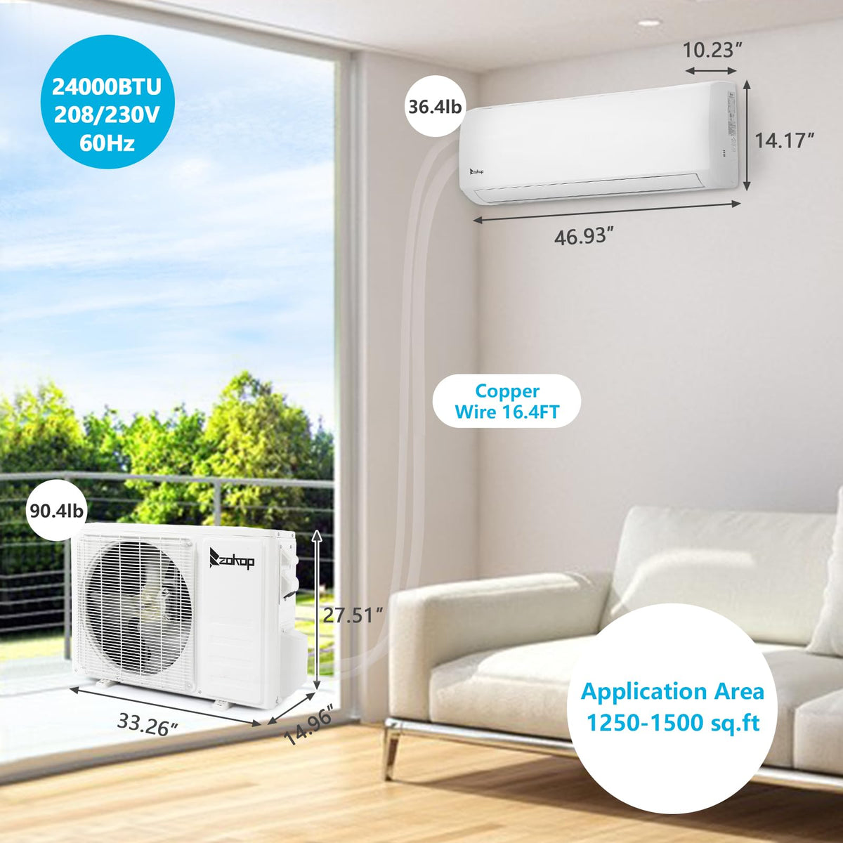 24,000 BTU Mini Split Air Conditioner, 20 SEER 230V