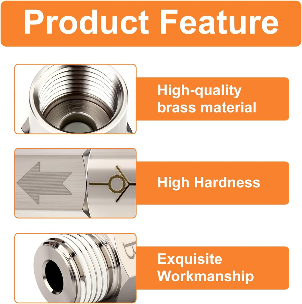 GASHER 2Pcs One-Way Non-return Check Valve 1/4" Male x 1/4" Female Thread, Prevent Water Back-flow
