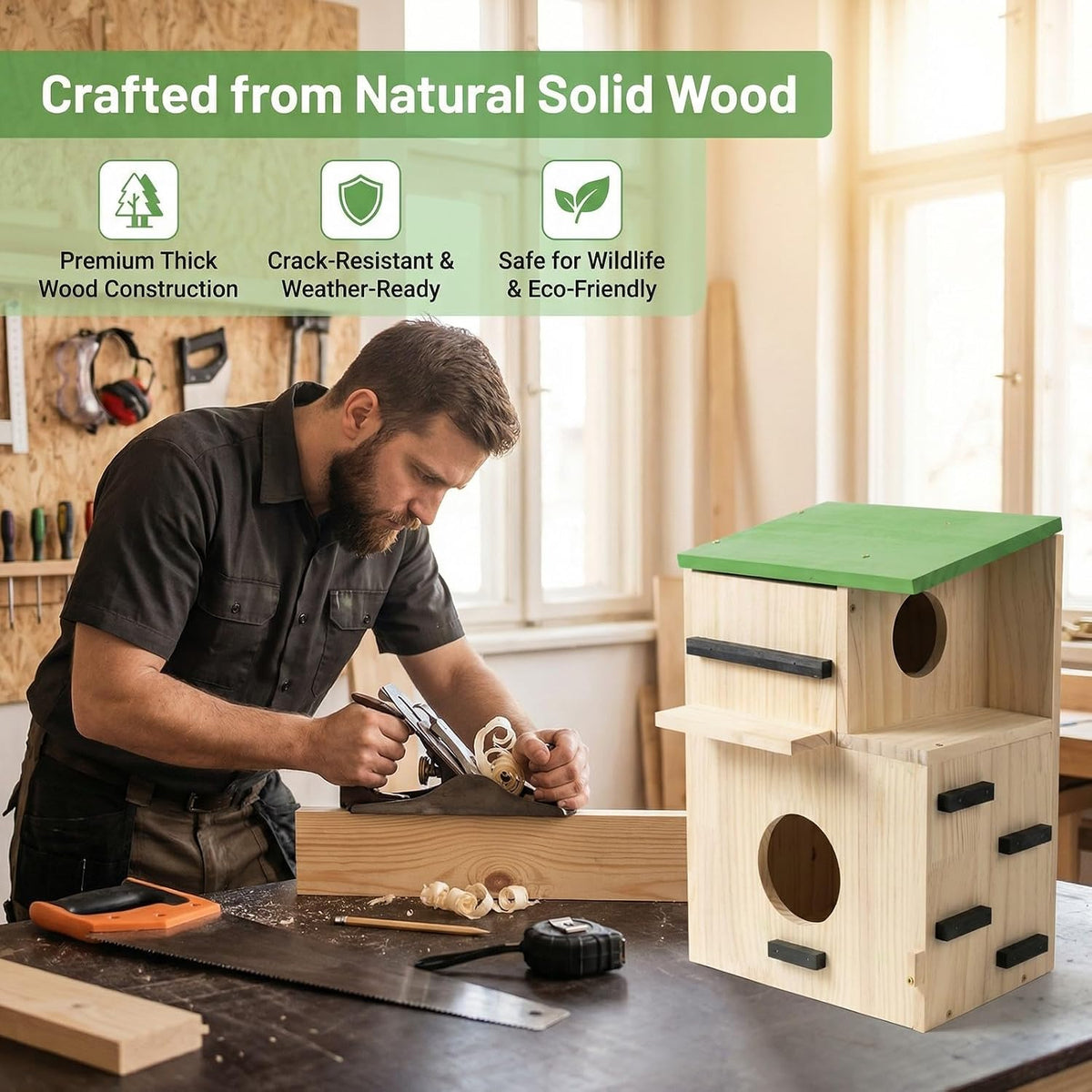 Large Squirrel Houses for Outside, Squirrels Nesting Box with Platform, Solid Wood Squirrel Box, Backyard Squirrel
