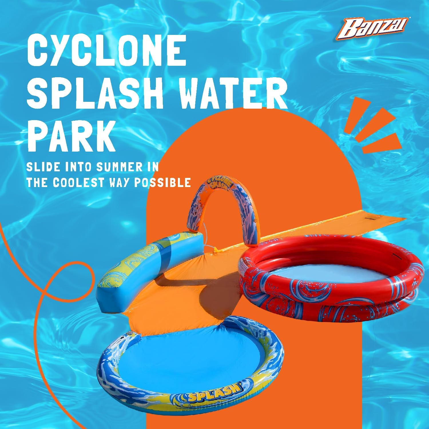 Cyclone Splash Water Park Outdoor Backyard Inflatable Toy with Sprinkling Slide and Kiddie Pool