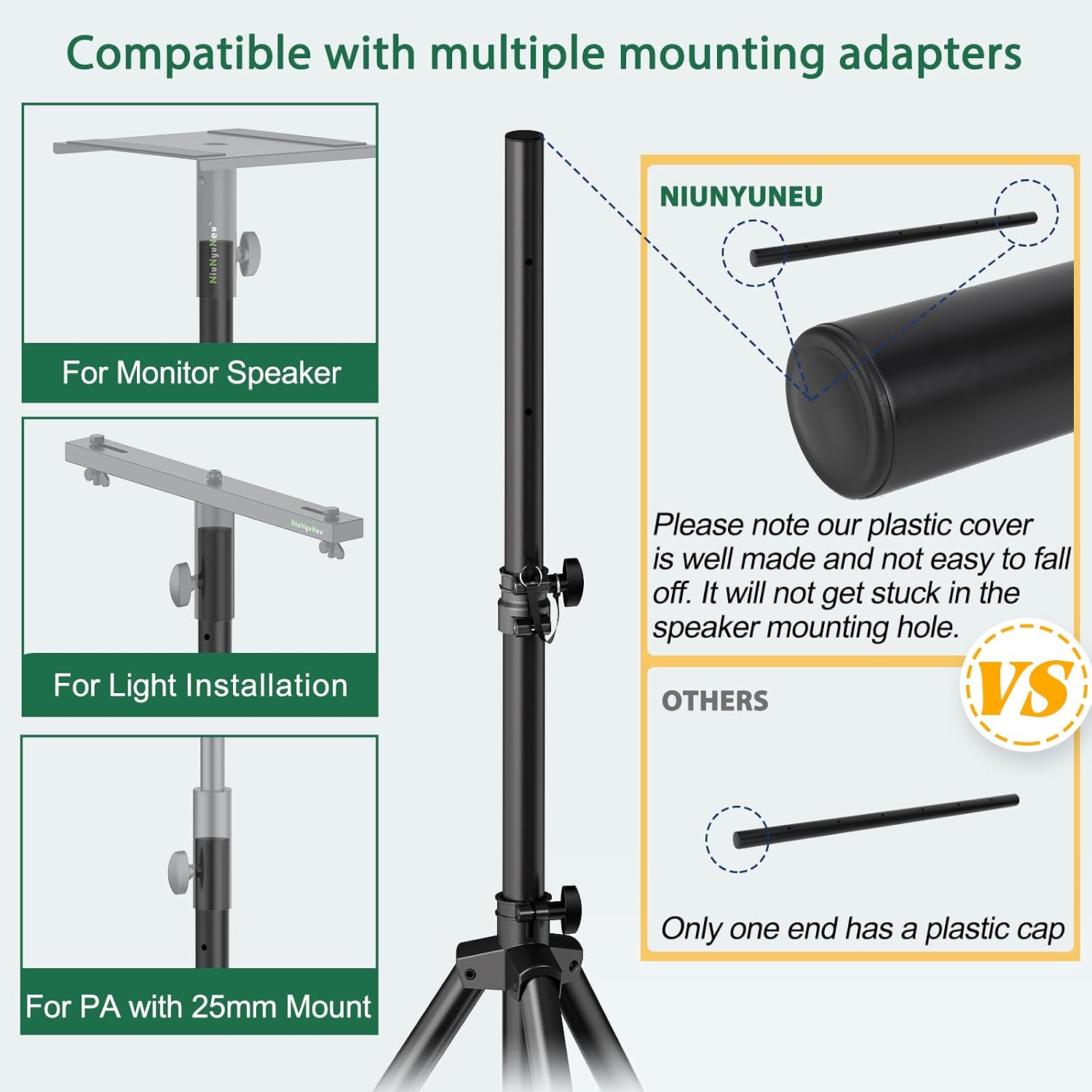 Pair of Speaker Tripod Stands 43.7"-70.8" PA DJ 35mm Mount Insert | Metal, Speaker Stands Pair, Height Adjustable, Floor