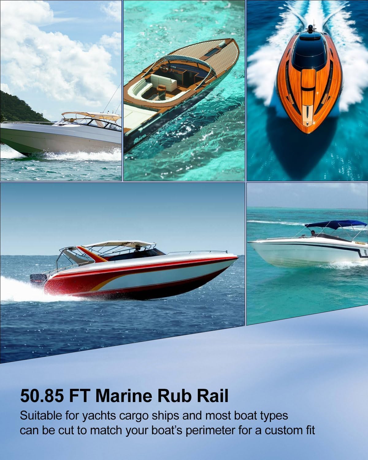 50.85 FT White Rub Rail Vinyl Insert, 3/4 x 3/8 Inch Boat Edge Protection